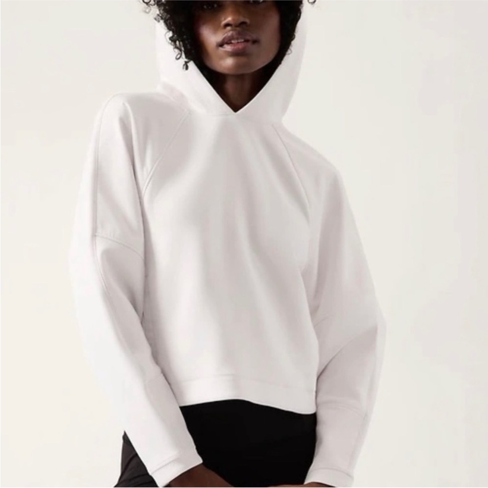 ATHLETA Get Set Sweatshirt White Ivory Cropped Hoodie Sweatshirt Size L